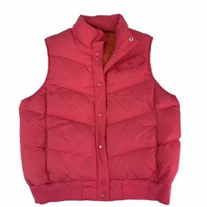 GAP Womens Large Pink Puffer Vest‎ Full Zip Pockets Big Snap Cinched Waist